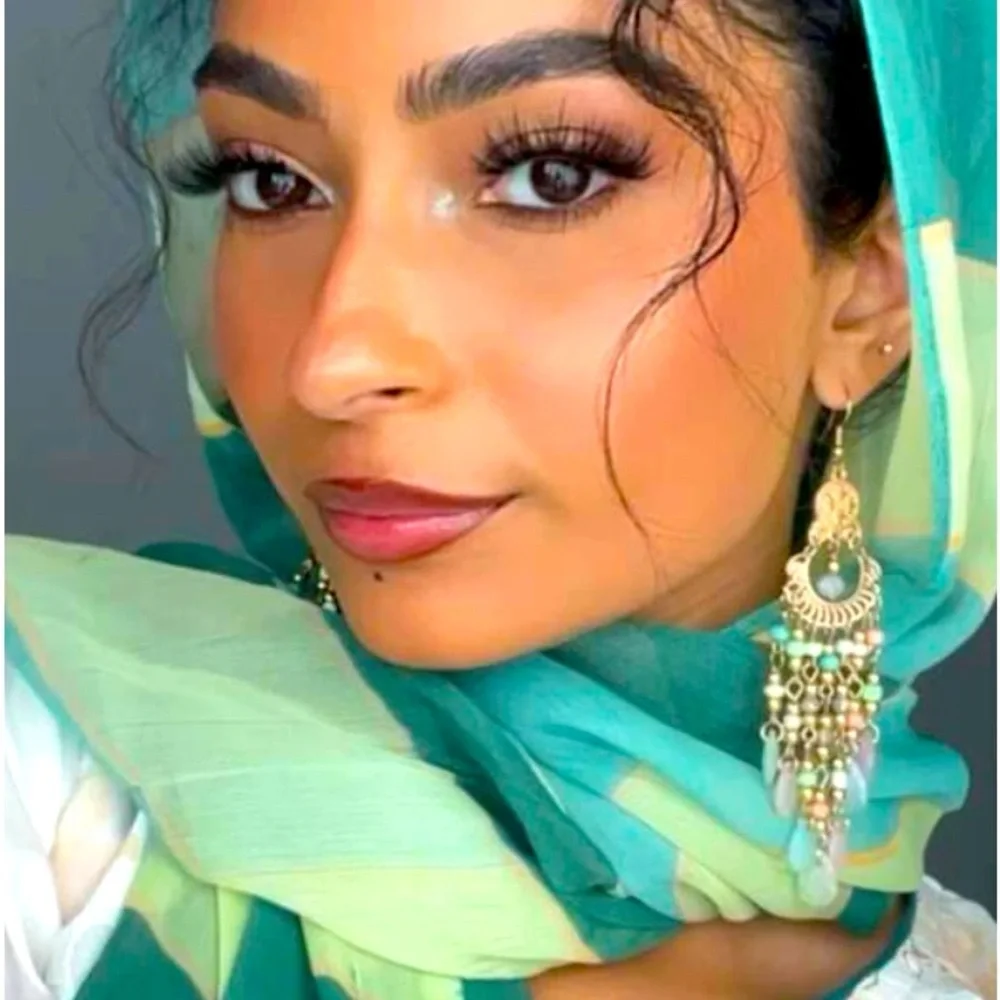 Exquisitely Exotic Hand Beaded Chandelier Earrings Blue, Green & Gold - Picture 2 of 9